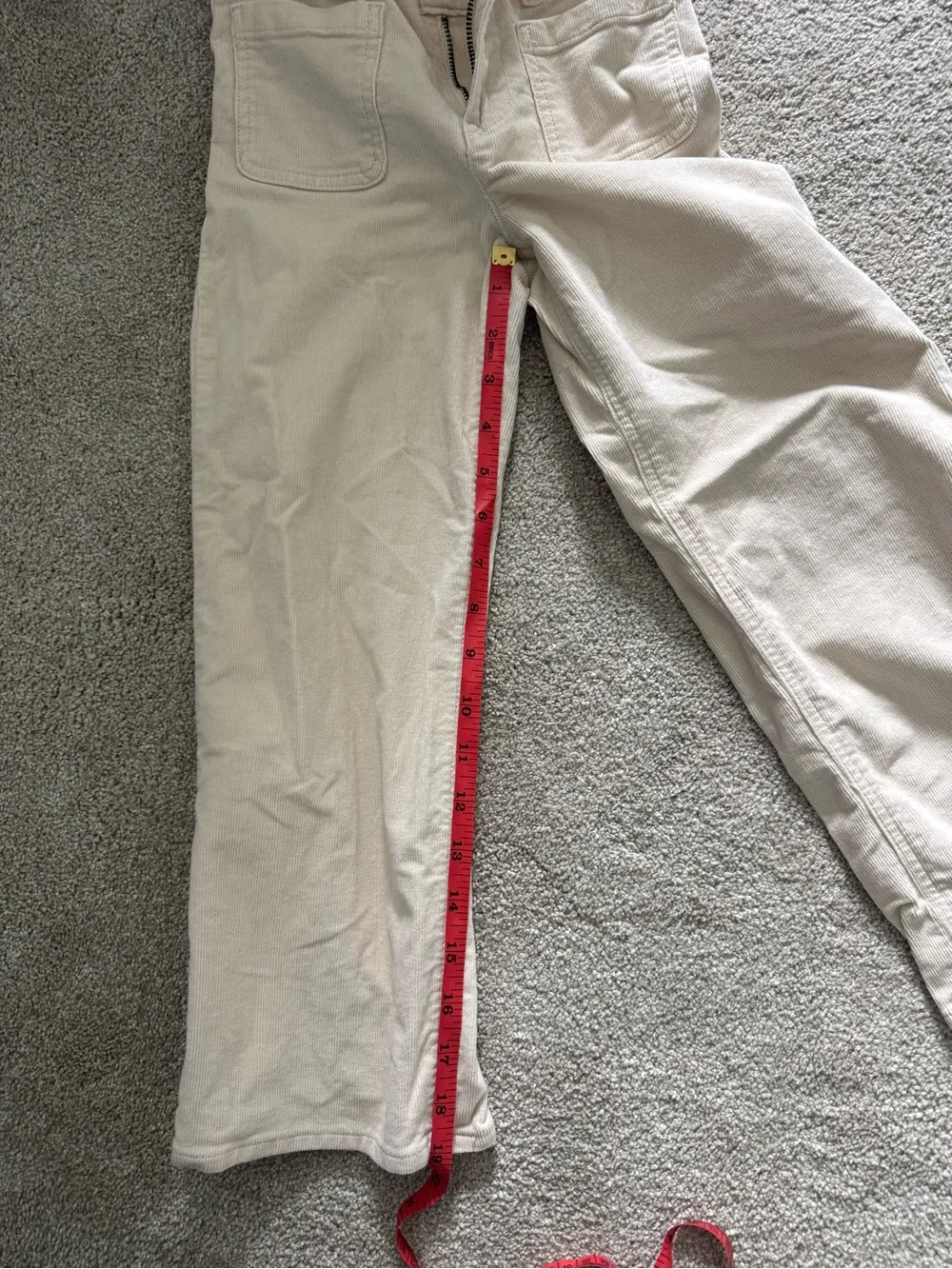Girls' patch-pocket wide-leg corduroy pant size 7 cream ivory EUC cotton